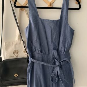 greylin linen blue square neck jumpsuit